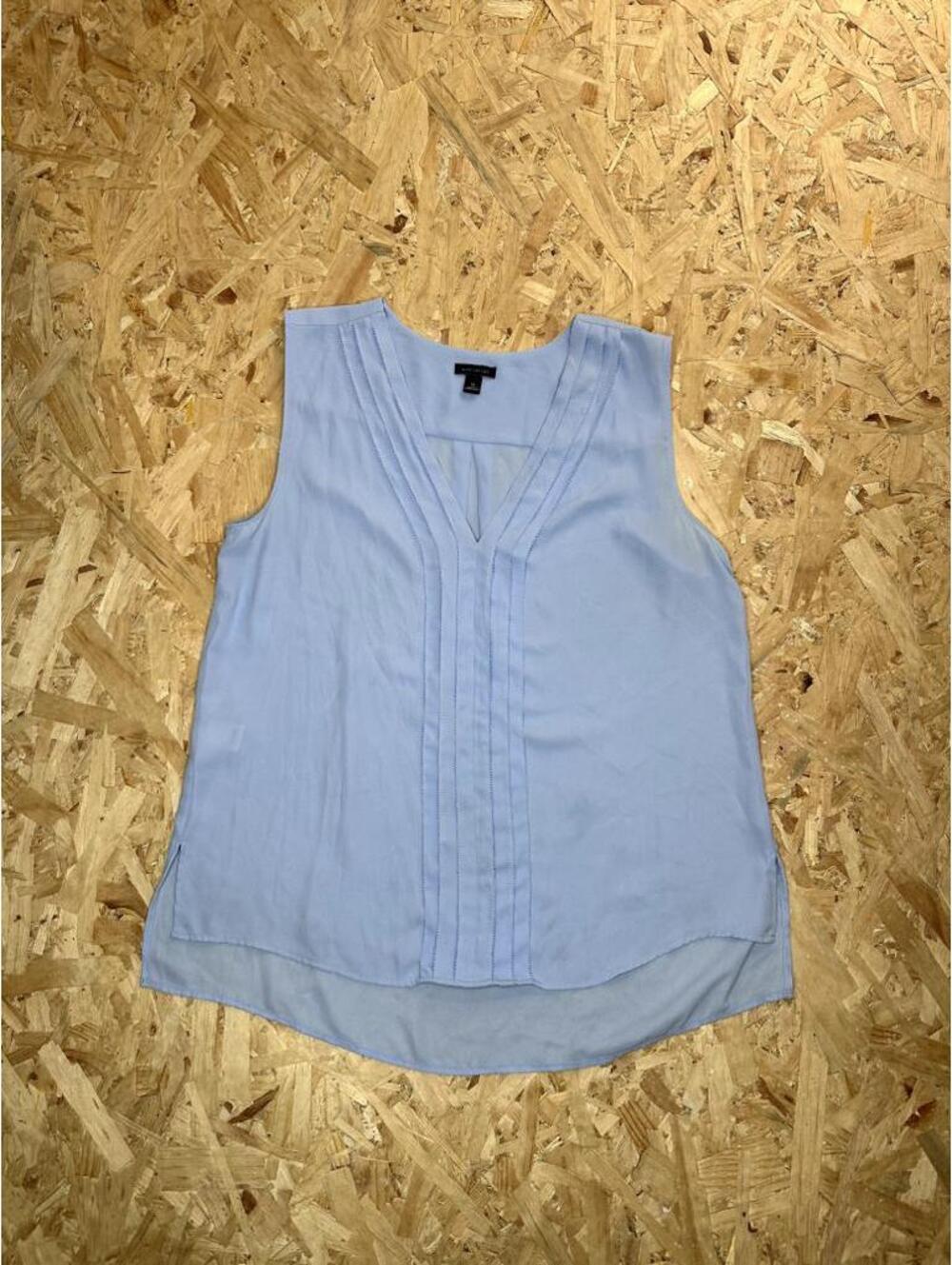 Ann Taylor Blouse Womens Medium Blue Sleeveless V-Neck Pleated Hi-Low Hem Top